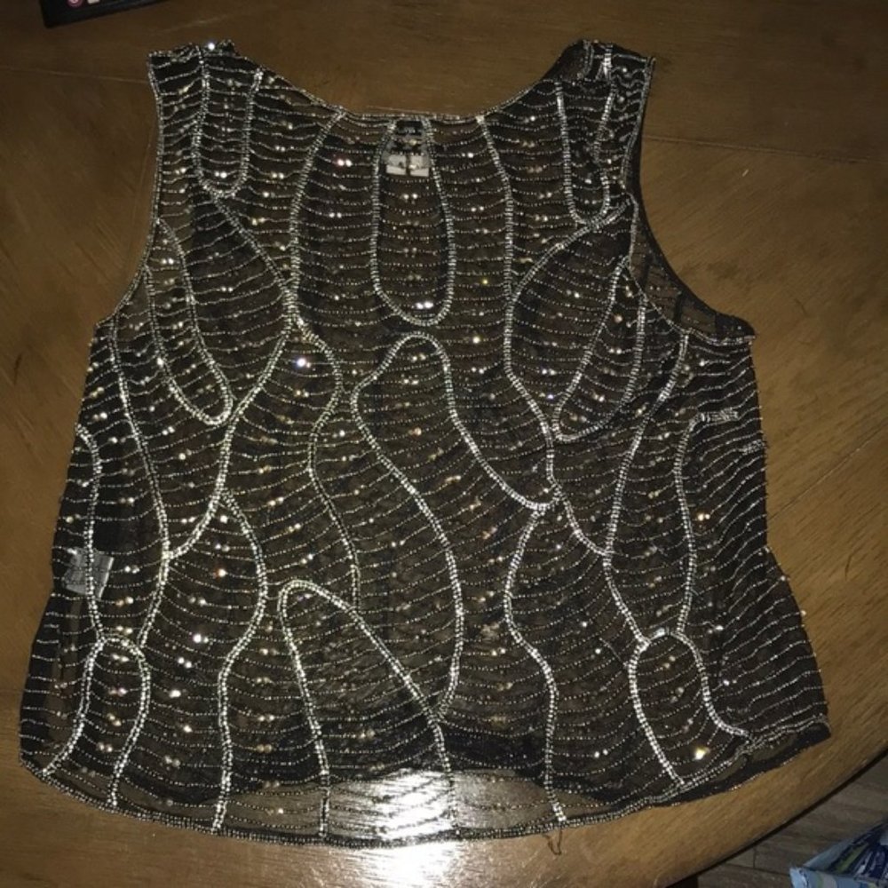 Haute Hippie black embellished mesh